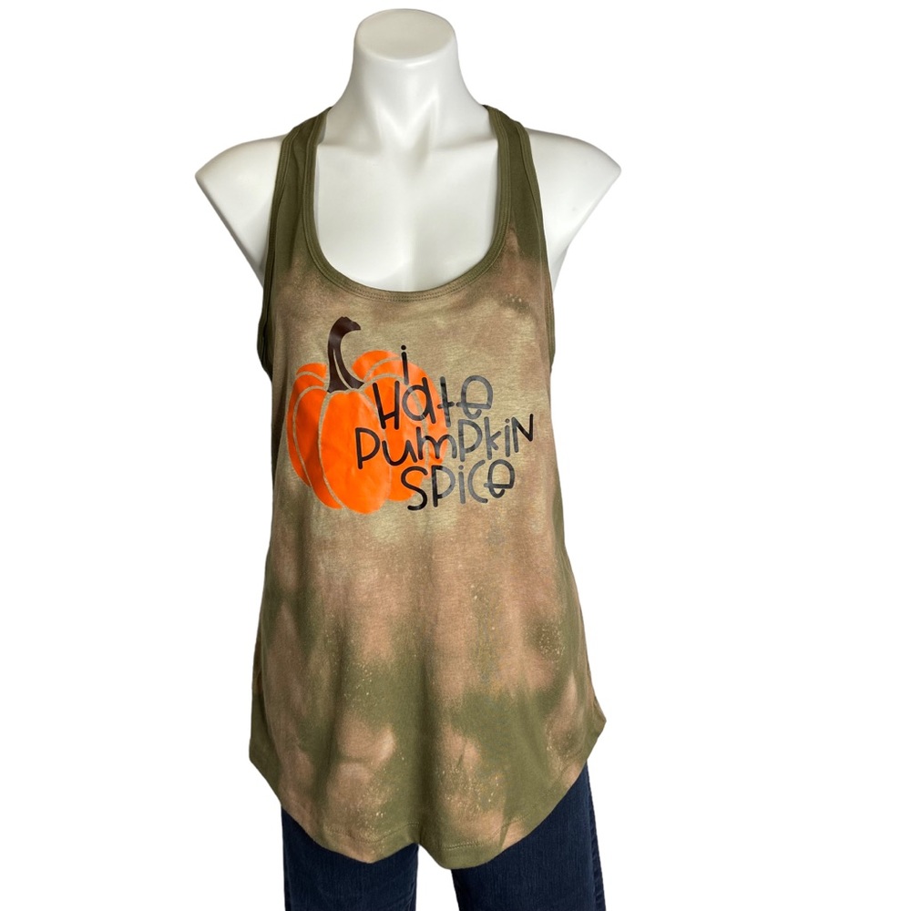 3/$20 I Hate Pumpkin Spice Tank Graphic Racerback Bleach Dye Fall Autumn Top XXL